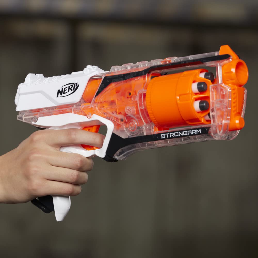 Nerf Elite Strongarm Clear Blaster, Rotating Barrel, Slam Fire, 6 Official Nerf Elite Darts, for Kids, Teens, Adults [Amazon Exclusive] - Amazon