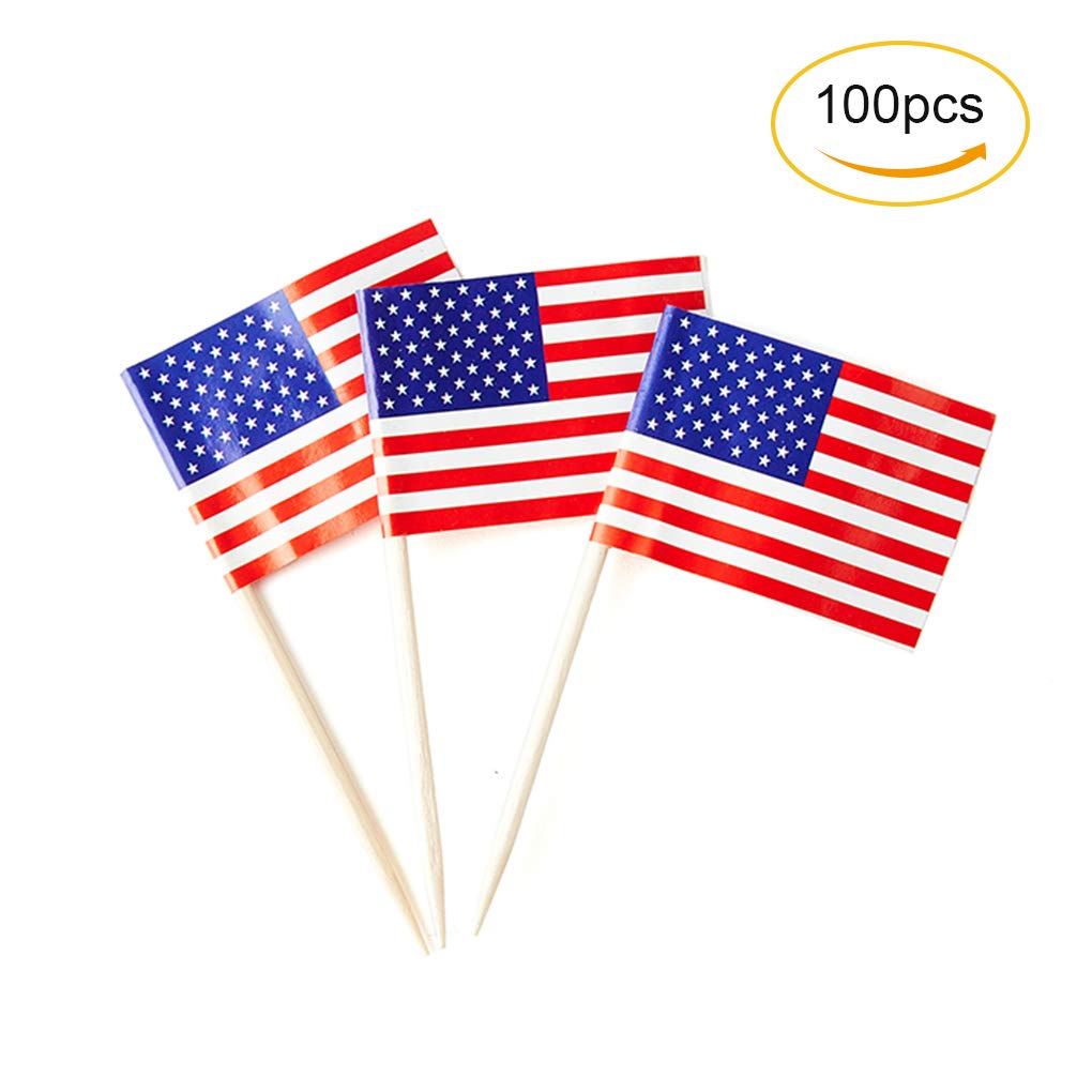 American Flag USA Flag, Small Mini American Toothpick Flags for Food, Cupcakes, Cocktails, Appetizers, Bar Party Decorations