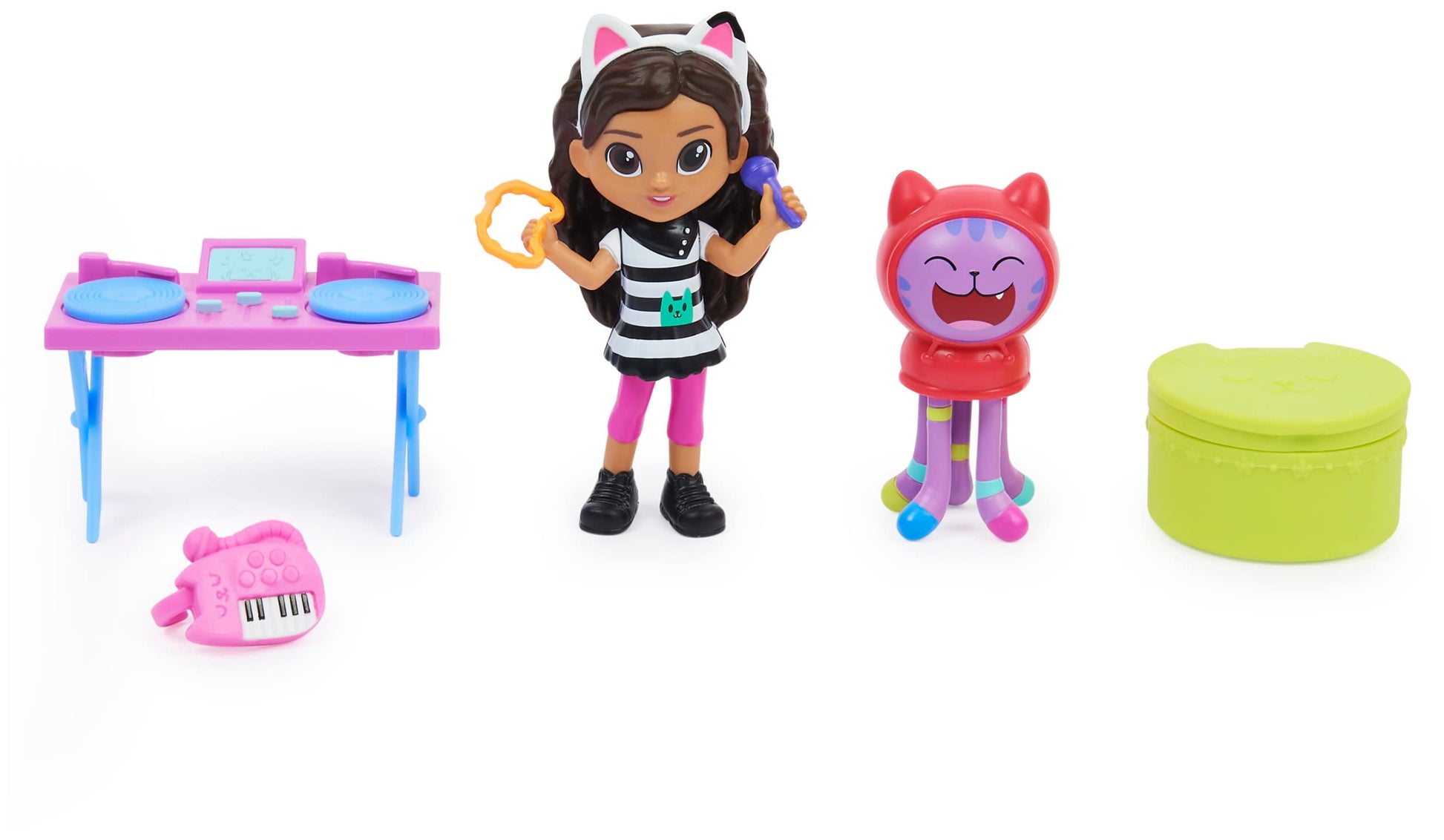 Gabby's Dollhouse 6062027-1 Gabby‘s Dollhouse, Kitty Karaoke Set mit 2 Spielzeugfiguren, 2 Zubehörteilen, Überraschungsbox und Möbelstück