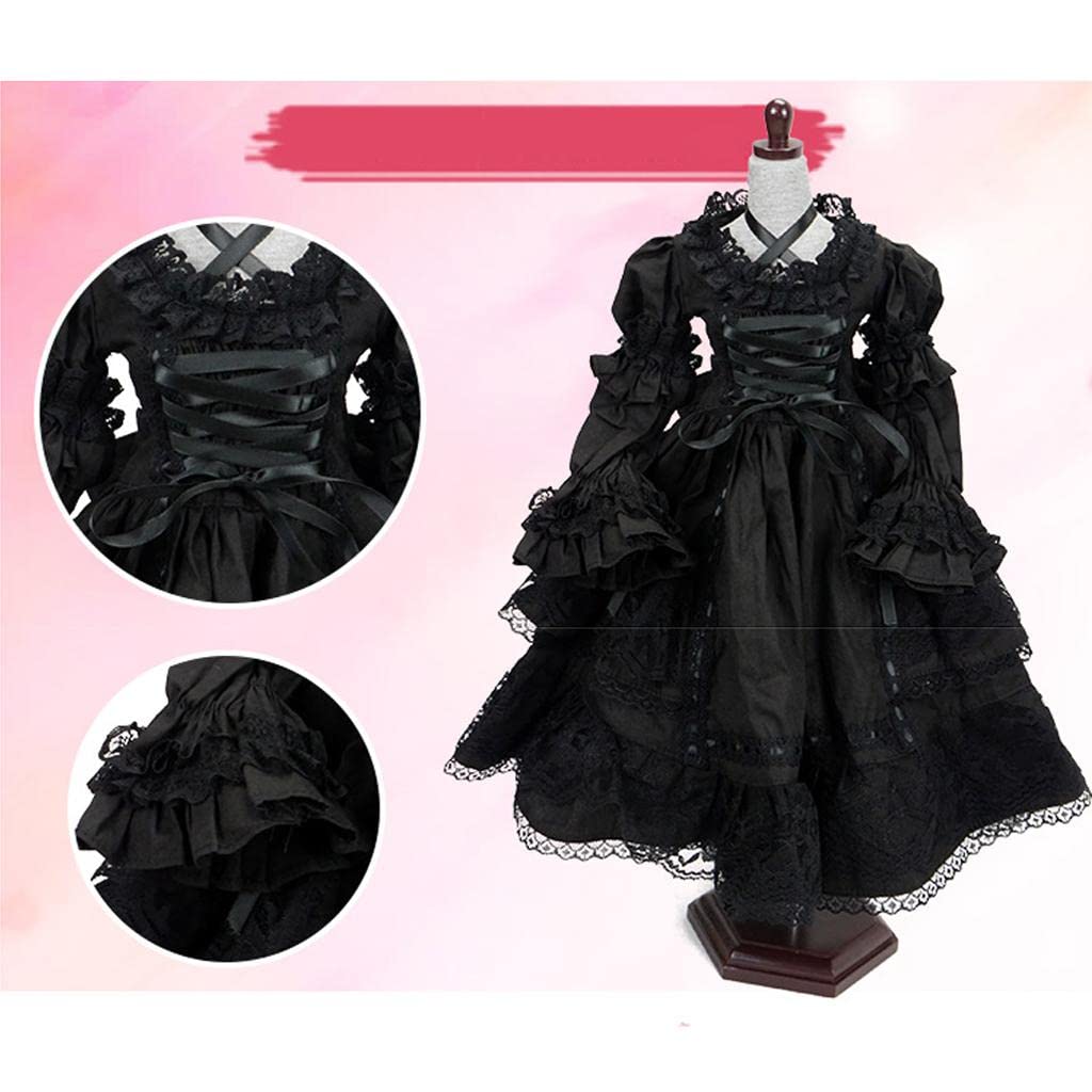 Fenteer 1/3 BJD SD Doll Outfits, Black Lolita Princess Dress, with Lace and Headwear for 60cm Night Lolita Dolls
