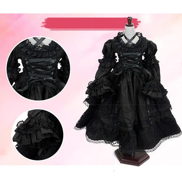 Fenteer 1/3 BJD SD Doll Outfits, Black Lolita Princess Dress, with Lace and Headwear for 60cm Night Lolita Dolls