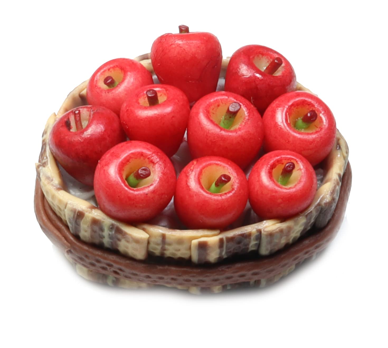 Handmade Miniature Fruit Basket, Realistic Red Apple Orange Grapes Dollhouse Food Figurine, Air Dry Clay Mini Food Accessory, 1:12 Scale Collectible
