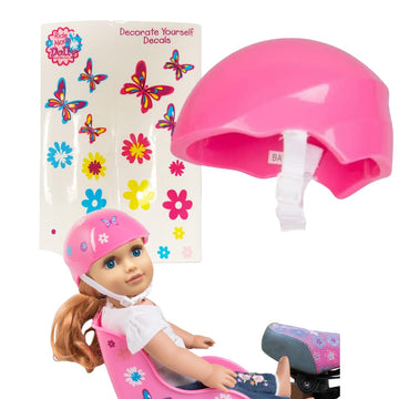 Ride Along Dolly Bike Helmet for 18" Dolls (Pink) - Compatible with American Girl, Our Generation, Wellie Wishers- Bicycle Accessory w Decal Stickers