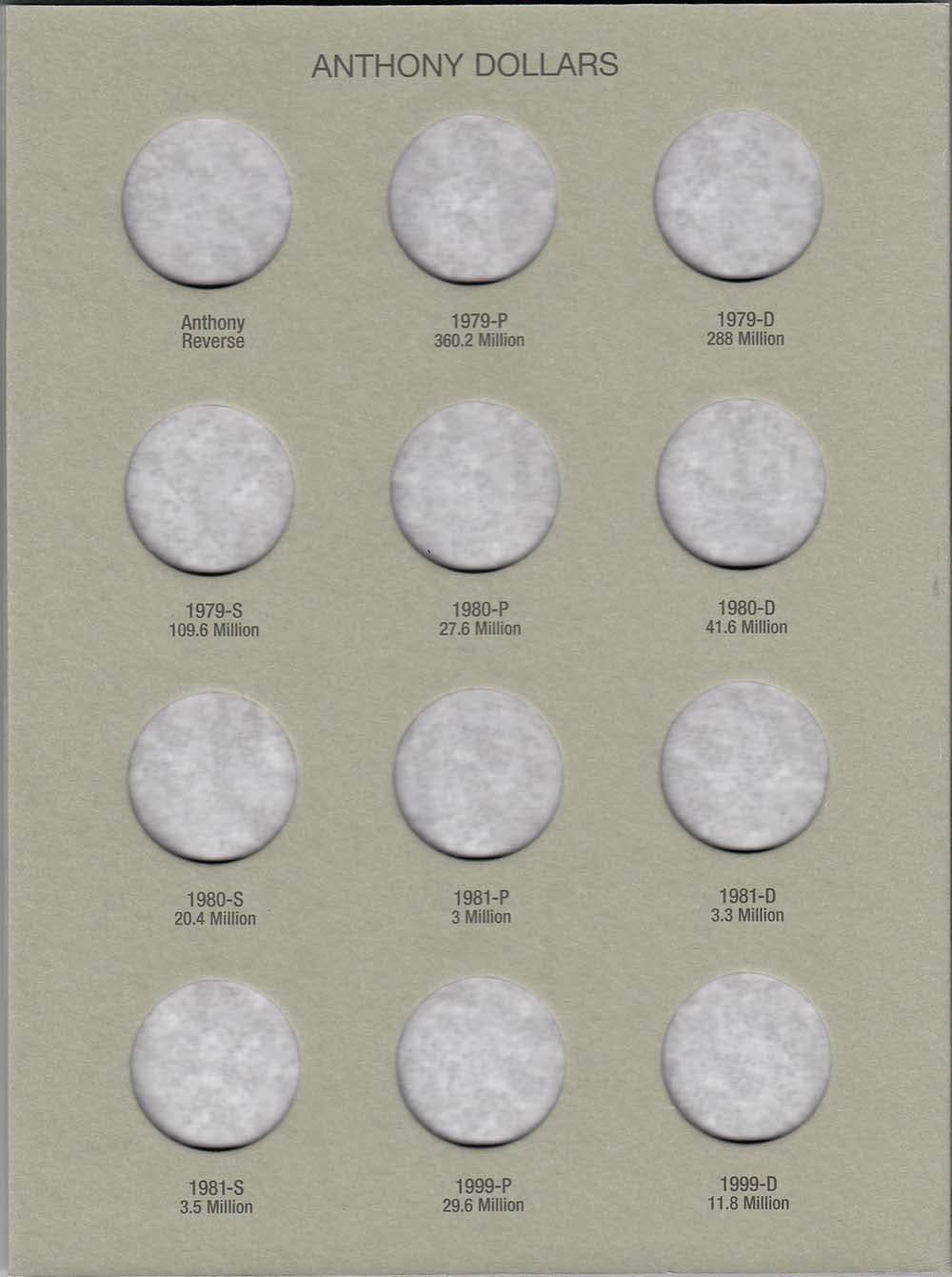 Harris Eisenhower & Anthony Dollars 1971-1999 Coin Folder 2699
