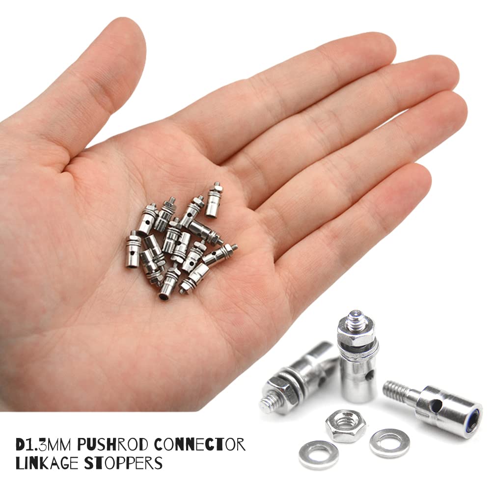 WMYCONGCONG 15 PCS Nylon Control Horns 21x11 mm + Pushrod Connector Linkage Stopper 1.3mm + 1.2 x 210mm Pushrods Parts for RC Airplane Plane