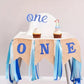 1st Birthday Highchair Banner Blue Burlap Design, Baby First Birthday Party Supplies, Perfect for High Chair Decor Wall Art Hanging and Cake Smash