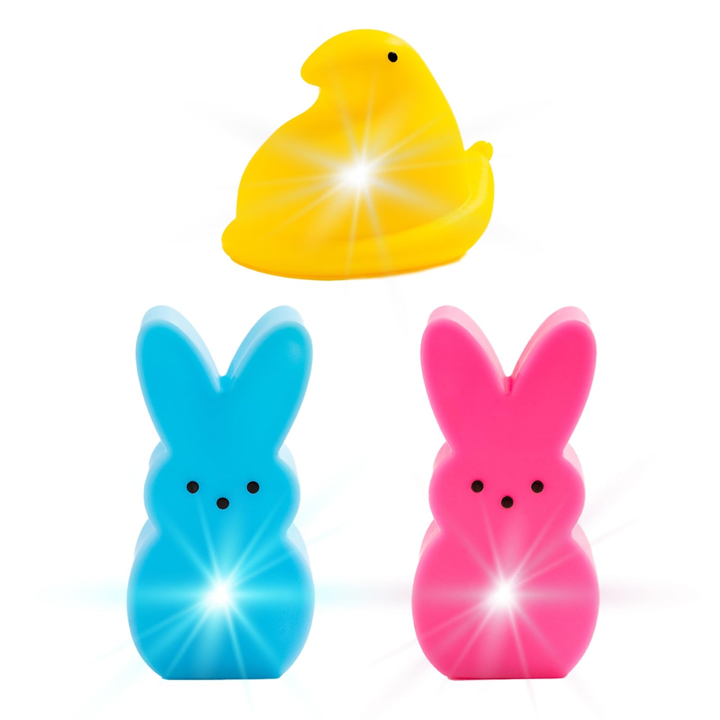Peeps Light Up Easter Bathroom Toys for Kids, 3 Pack Bunny and Chick LED Night Bath Toys, Glowing Waterproof Novelty Toy Set for Easter Baskets, Party