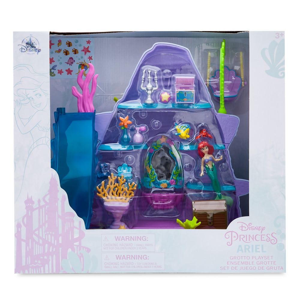 Disney Store Action Toys The Little Mermaid Ariel's Grotto Playset - Fun Girl Toys, Mini Figures Set - Includes Flounder, Sebastian, Treasures & More