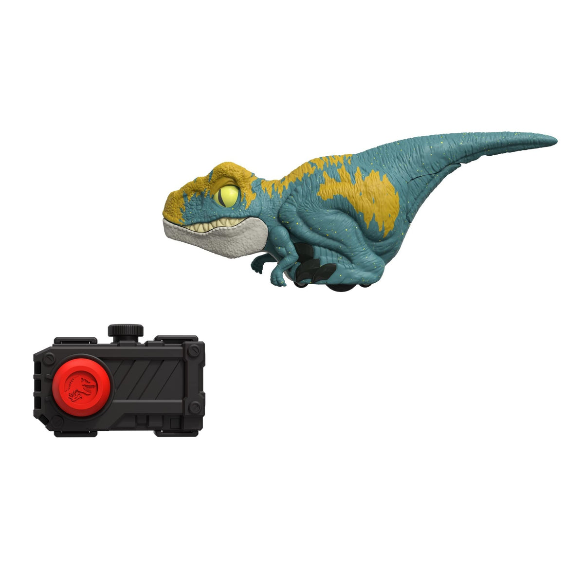 Mattel Jurassic World Dominion Uncaged Dinosaur Toy with Clicker-Controlled Motion & Sound, Click Tracker Velociraptor 'Blue' Dino Action Figure