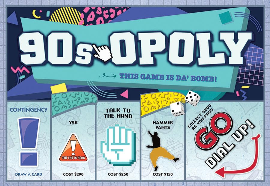 90s-Opoly Board Game - A Fun Property Trading Game that is The Bomb! - for 2 to 6 Players Ages 8 and up