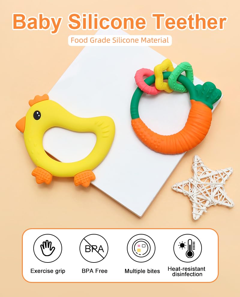 Neoberry Baby Teether with Easy-Hold Handle, Silicone, BPA-Free, Soothe Sore Gums, Textured for Sensory Development, Teethable Surfaces - Baby