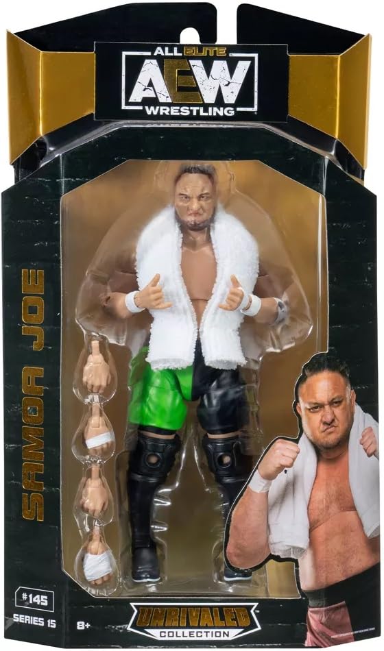 AEW All Elite Unrivaled Collection Samoa Joe Action Figure, Series 15, 6 Inch Scale, Plastic, Championship Belt Accessory, Wrestling Theme, #145