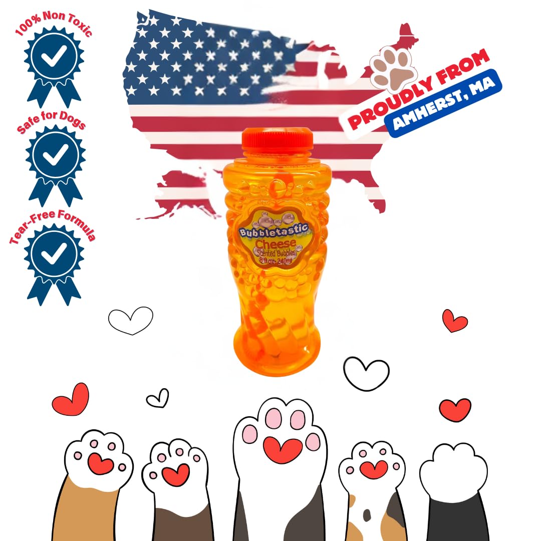 Cheese Scented Bubbles for Dogs! 8 oz Bottle of 100% Non Toxic Dog Bubbles. Tear Free!