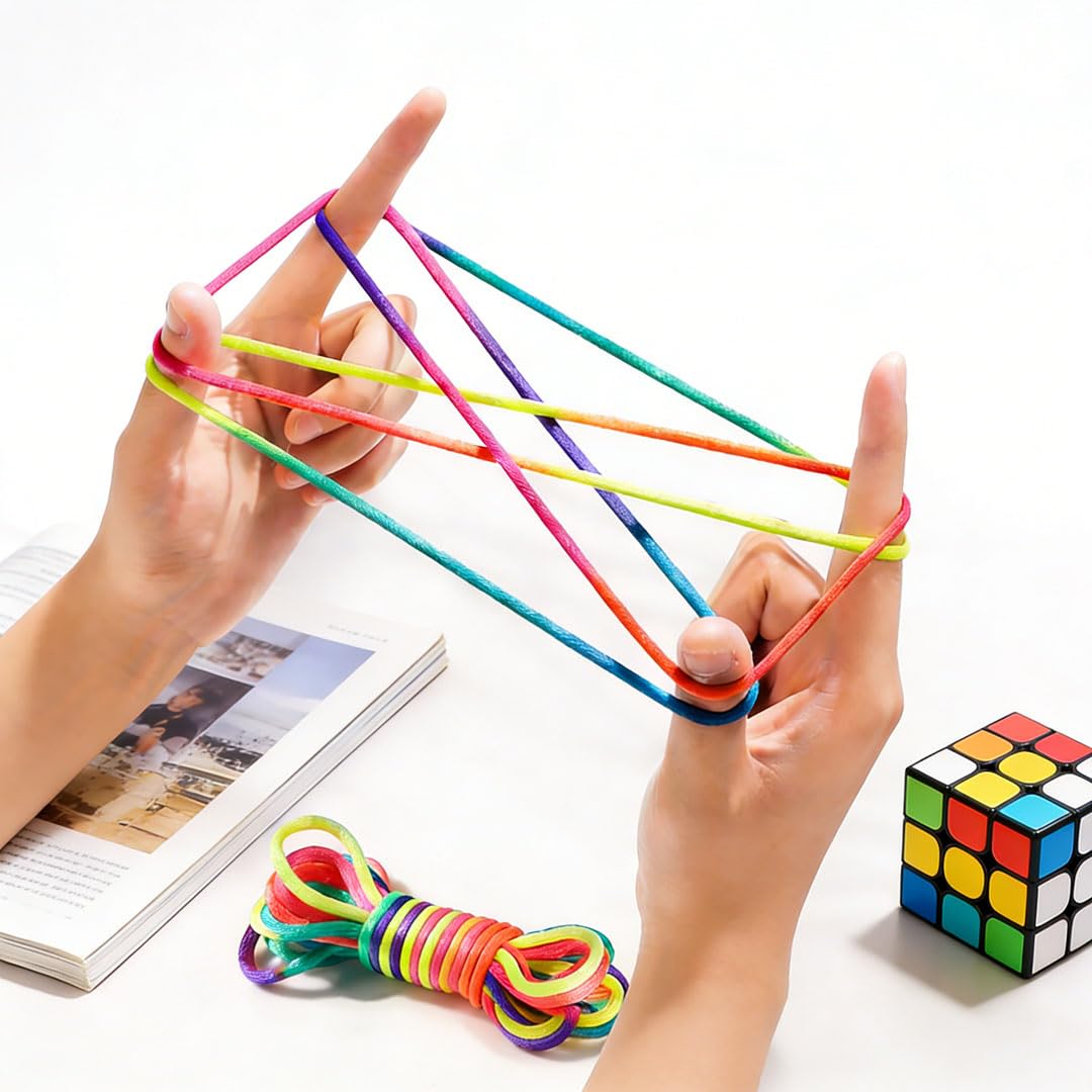 6 Pieces Cats Cradle String Hand Finger String 160 cm Length Rainbow Color Cat's Cradle Strings Magic