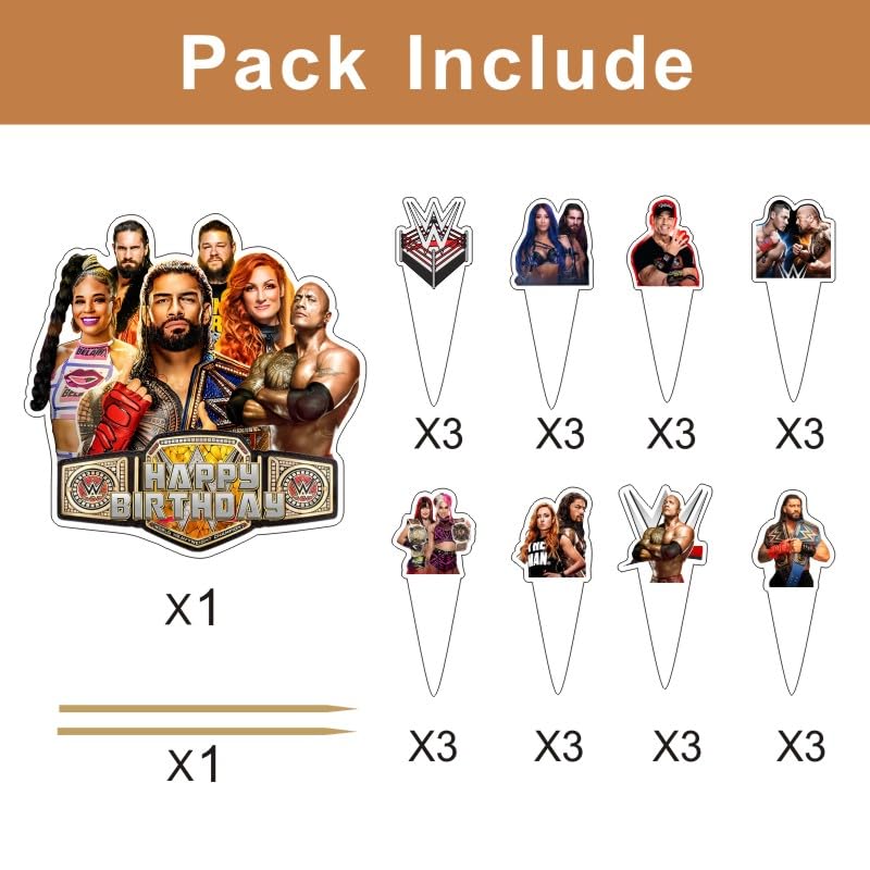 25pcs Wrestling Cake Decorations with 1pcs Cake Topper, 24pcs Cupcake Toppers for Wrestling Birthday Party Supplies