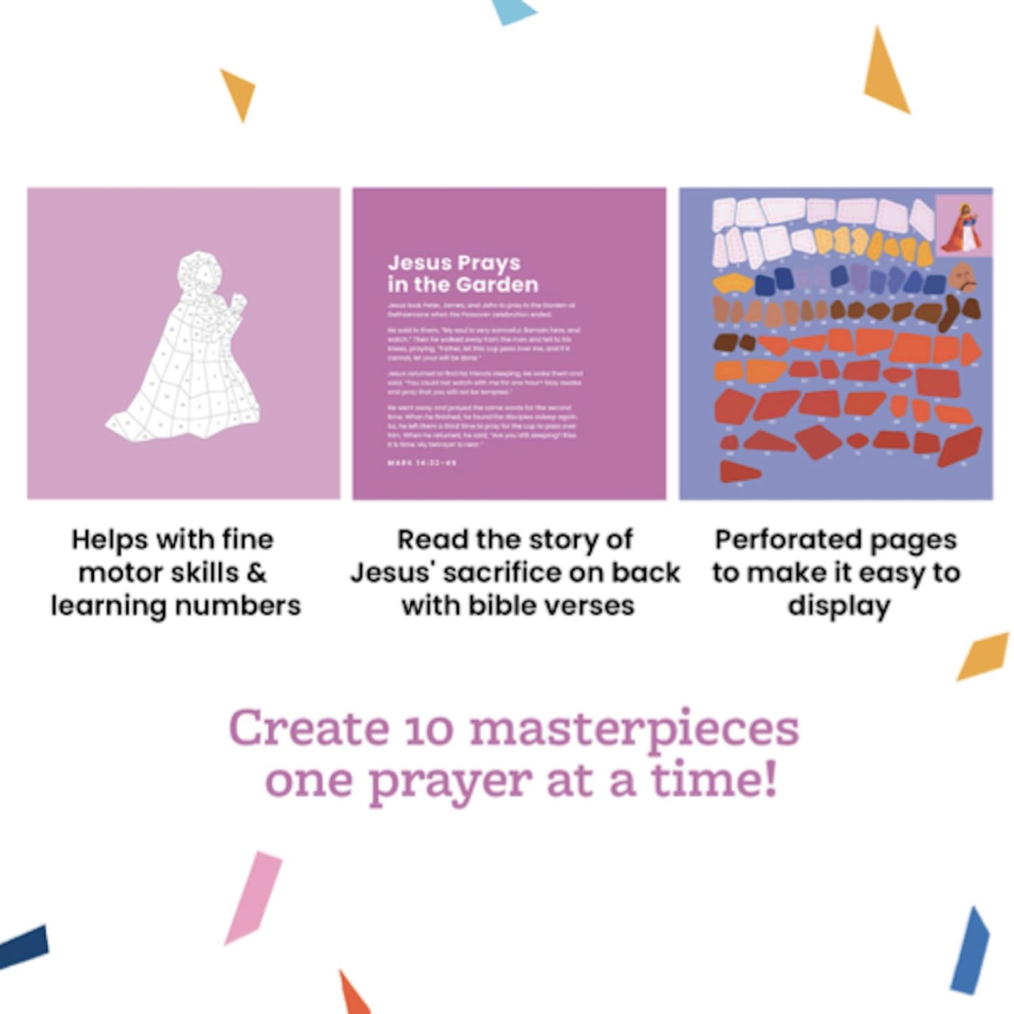 PRAY BY STICKER Book - Story of The Cross Religious Activity - Interactive Faith-Based Learning with Stickers - 9" x 9" Educational & Spiritual Book