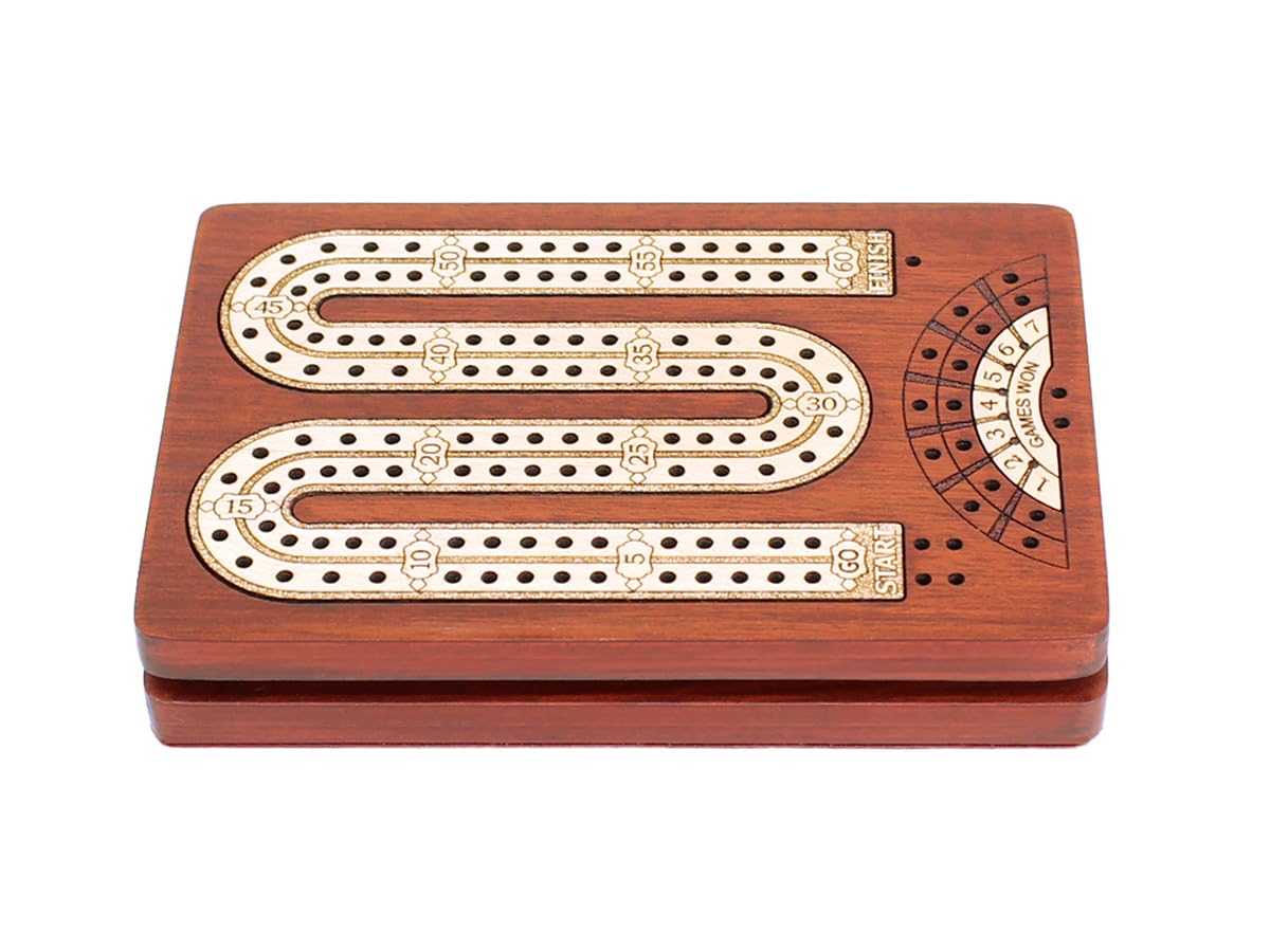 House of Cribbage - 2 Track - Wooden Travel - Pocket Size Cribbage Board - Size: 4.75 Inch - Storage Space for Cribbage Pegs - Score Marking Fields