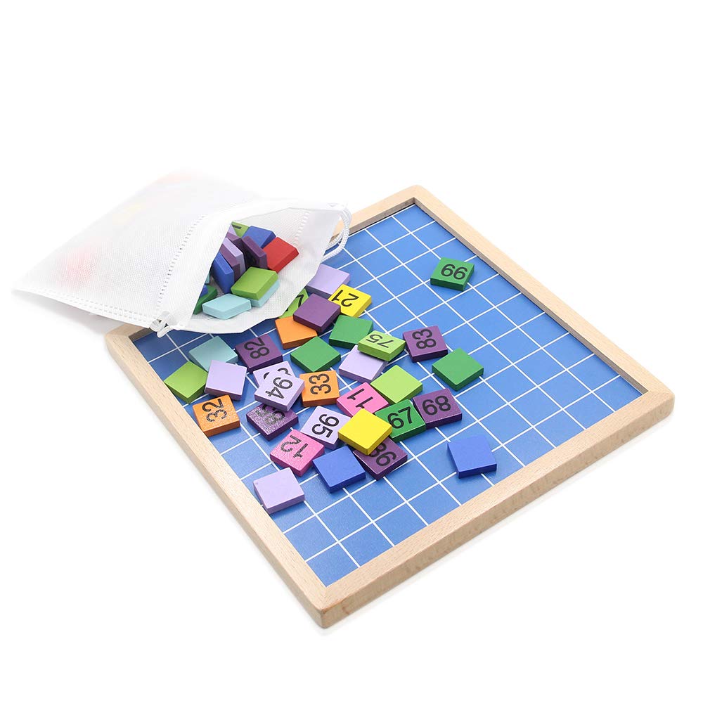 MERRYHEART Wooden Math Learning Board Toy, Montessori 1-100 Consecutive Numbers Wooden Hundred Digital Board, Educational Game for Kids with Storage