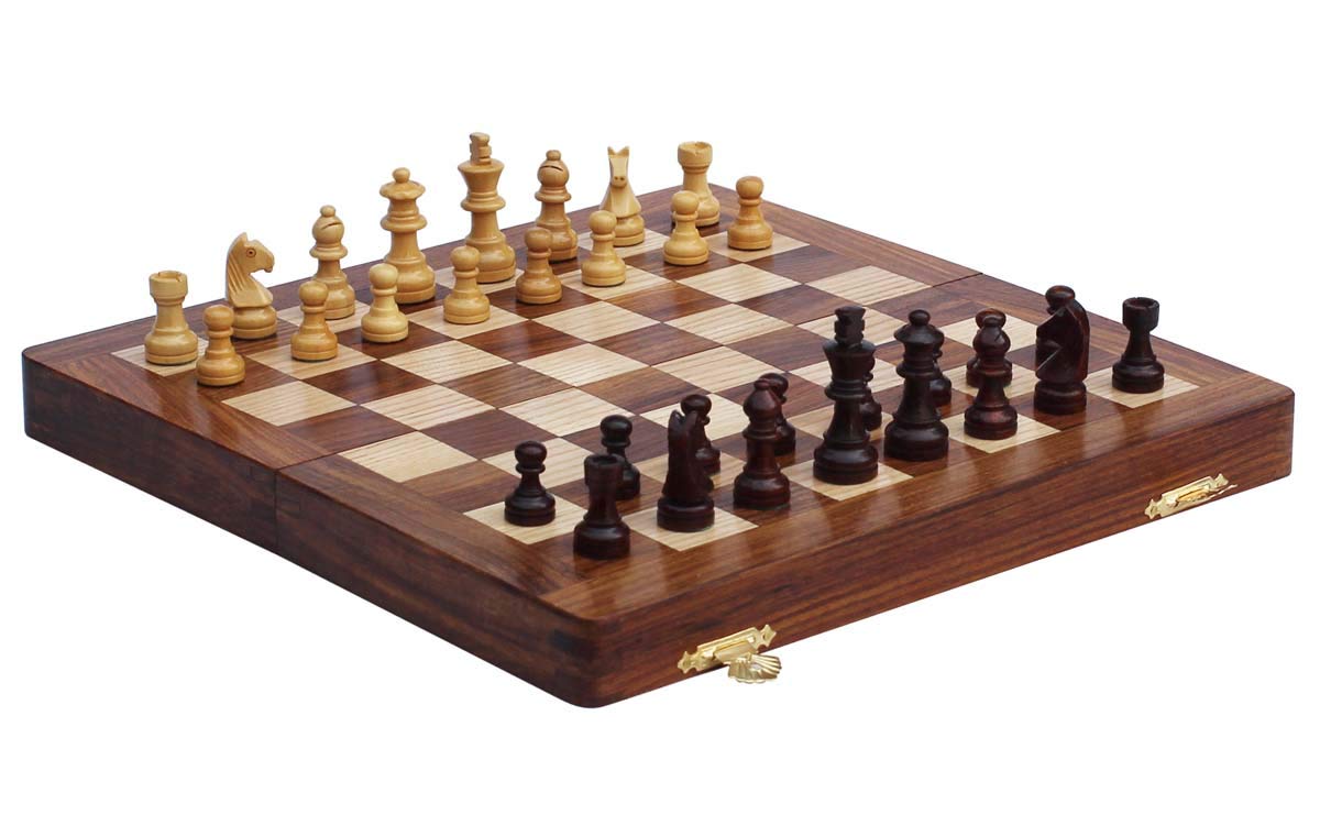 Magnetic Travel Chess Board Set - Classic Wood Staunton 7 X 7 Inch Pocket Chess Set with Folding Game Board Handmade in Fine Rosewood