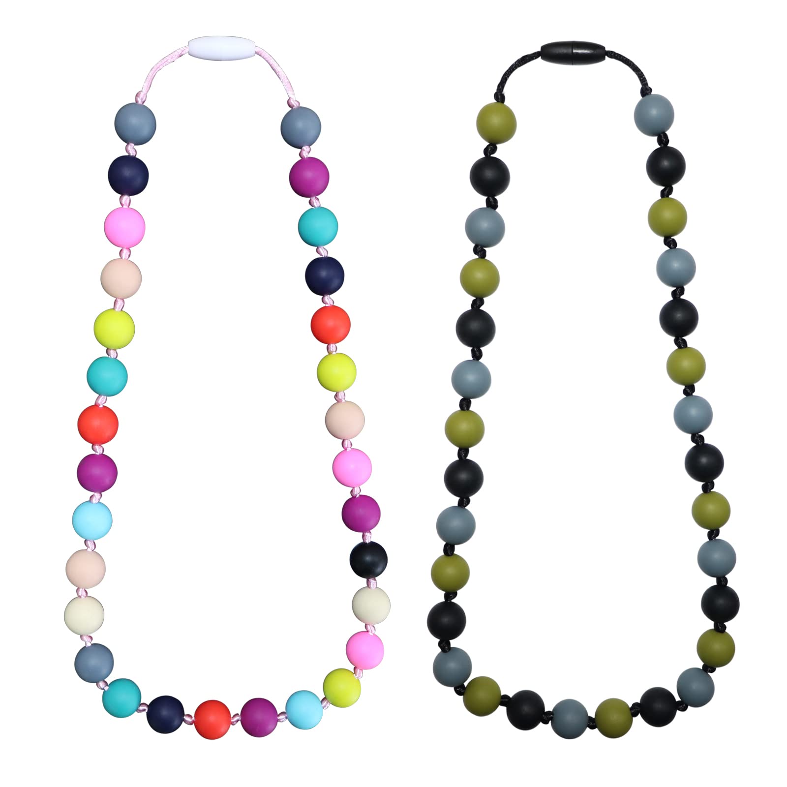 Choneer Silicone Chew Necklaces for Autistic Children, 2PCS Sensory Chew Aid, Multicolor