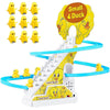 JOYGETIN Small Ducks Climbing Toys,Electric Duck Climbing Stairs Tracks Slide Toy Set,Duck Roller Coaster Toy with Flashing Lights & Music On/Off