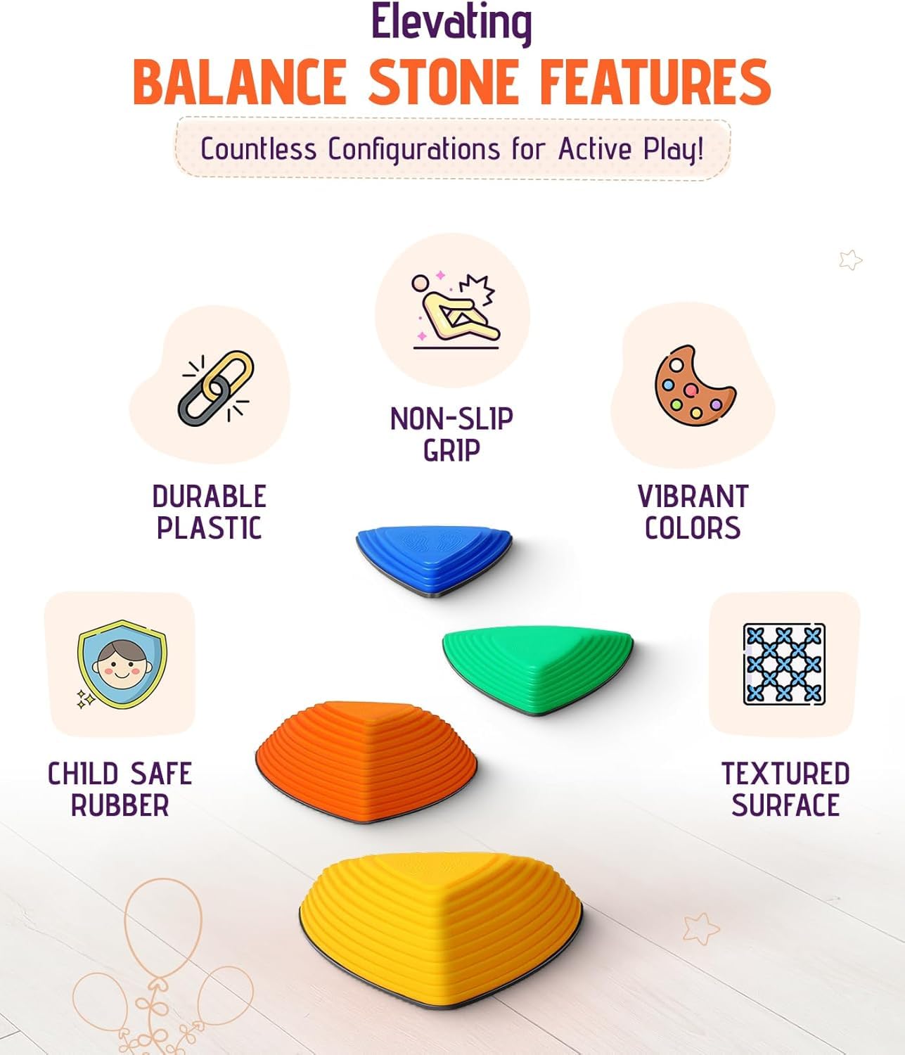 Giggle & Play Stepping Stones For Kids, Set Of 12 Montessori Indoor & Outdoor Sports Balance Stepping Stones, Promotes Coordination, Balance Strength