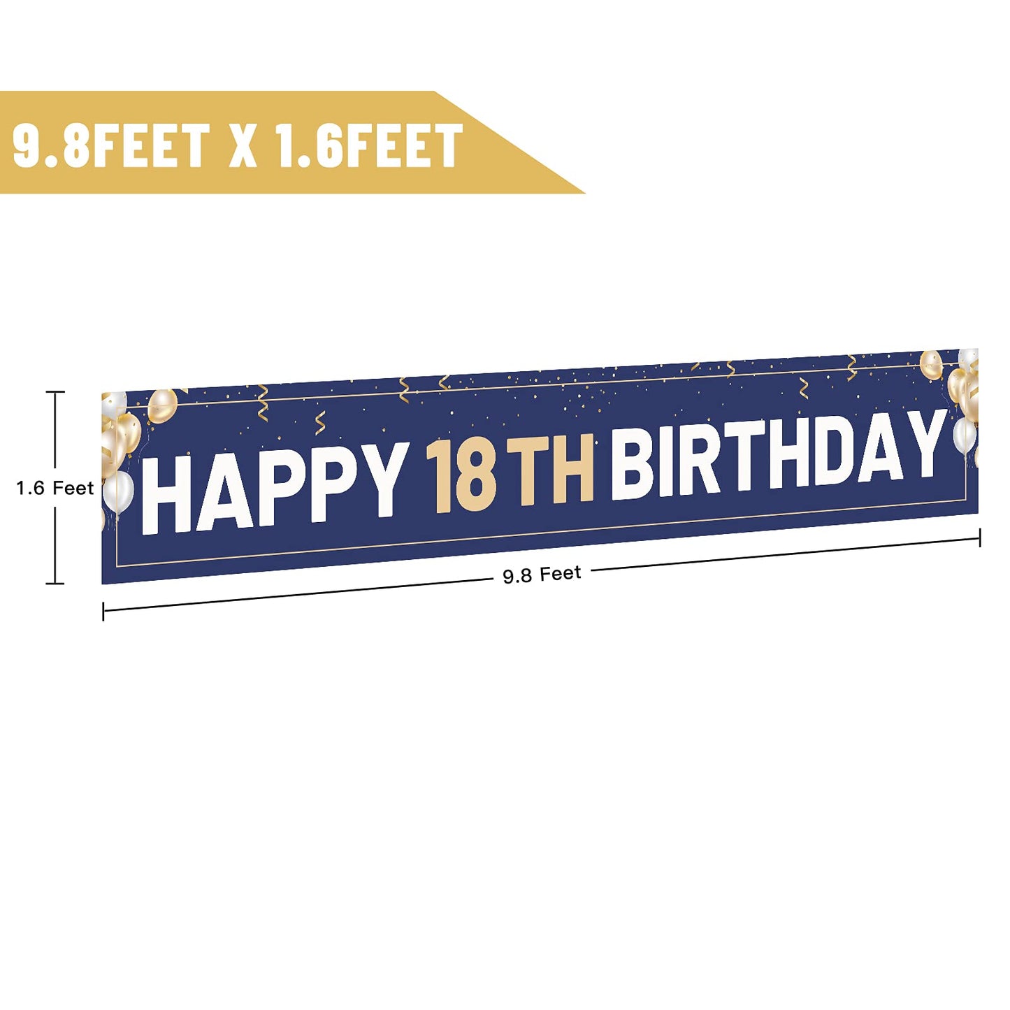 Happy 18th Birthday Banner Blue, Large 18th Bday Sign, 18th Birthday Party Outdoor Decoration for Boy Men?9.8 x 1.6 feet?