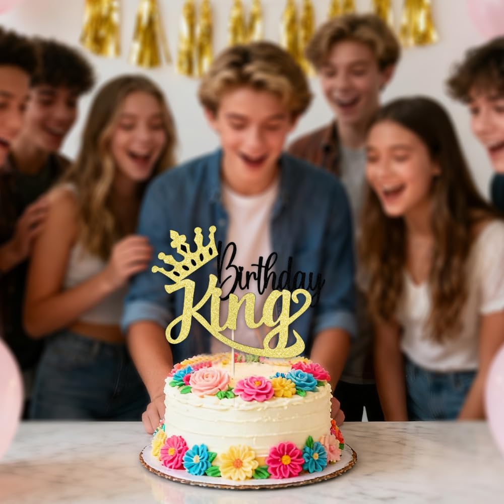 Auteby Glitter King Birthday Cake Topper,Boy Prince 1st 2nd 3rd 10th 13th 18th 21st 30th 40th 50th Birthday Cake Topper/Gender Reveal Party