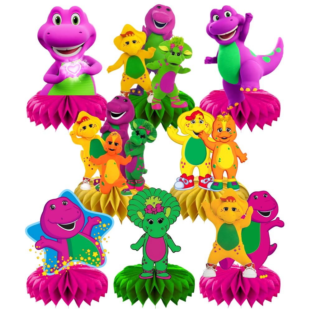 8Pcs Barney Honeycomb Table Centerpiece Barney Birthday Party Supplies Table Decorations for Kids Party Decorations