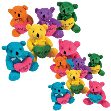 Fun Express Jesus Loves You Plush Religious Bears with Heart, 12 Pack