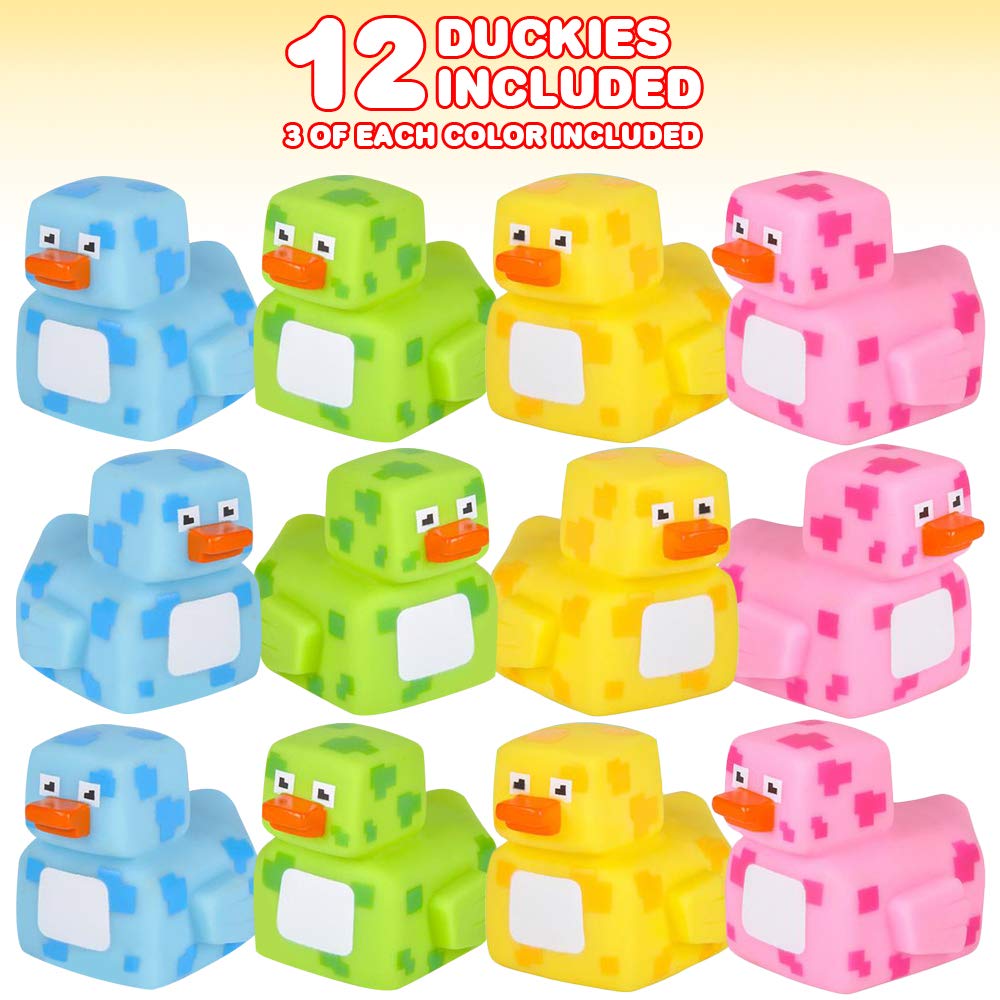 ArtCreativity 2.25 Inch Pixelated Rubber Duckies for Bath, Pack of 12 - Colorful Rubber Ducks in Bulk, Fun Bath Tub & Pool Toys, Cute Party Favors