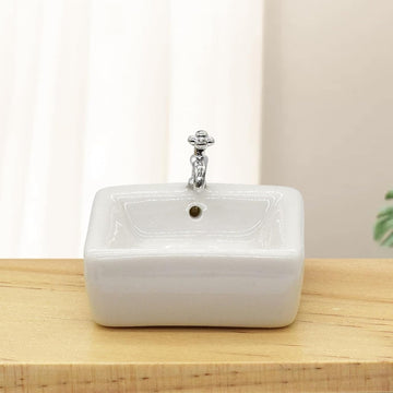 White Dollhouse Wash Basin Wide Application Exquisite 1:12 Scale Doll House Furniture Sink for Entertainment Square, Furniture, Decorations