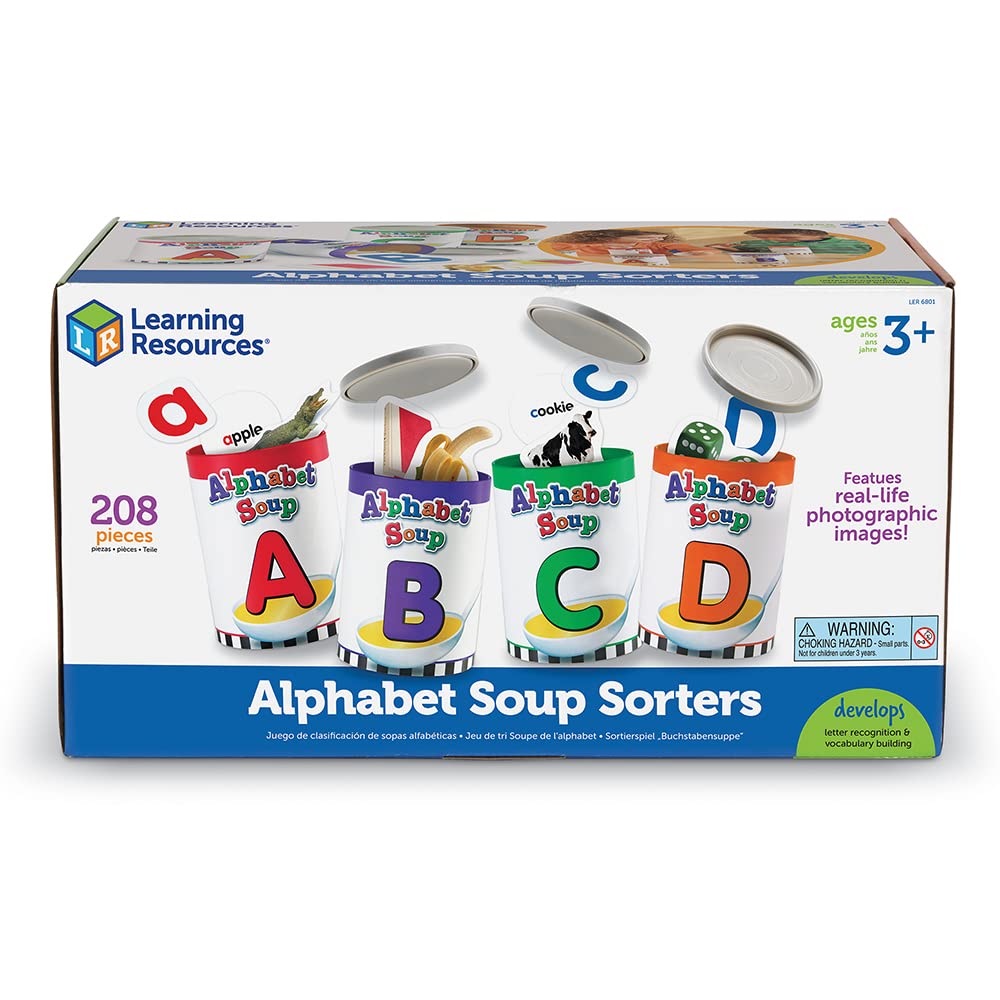 Learning Resources Alphabet Soup Sorters - 208 Pieces, Ages 3+, Early Phonics Manipulatives, ABCs, Alphabet Awareness & Recognition, Alphabet Soup