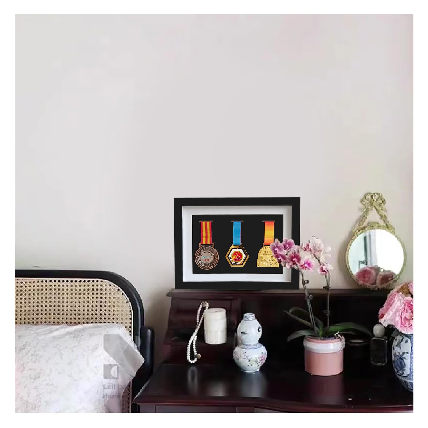 Solid Wood Medal Box,Wooden Display Case for Medals and Badges of Honour?Marathon Medal Storage Box,War Military Three Medal in Black Frame,3D Deep