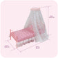 Badger Basket Starlights Metal Doll Bed - LED Canopy Bed Set Fits 18 Inch Dolls - Includes Mesh Drapes Decorative Pillows Reversible Blanket - Pretend