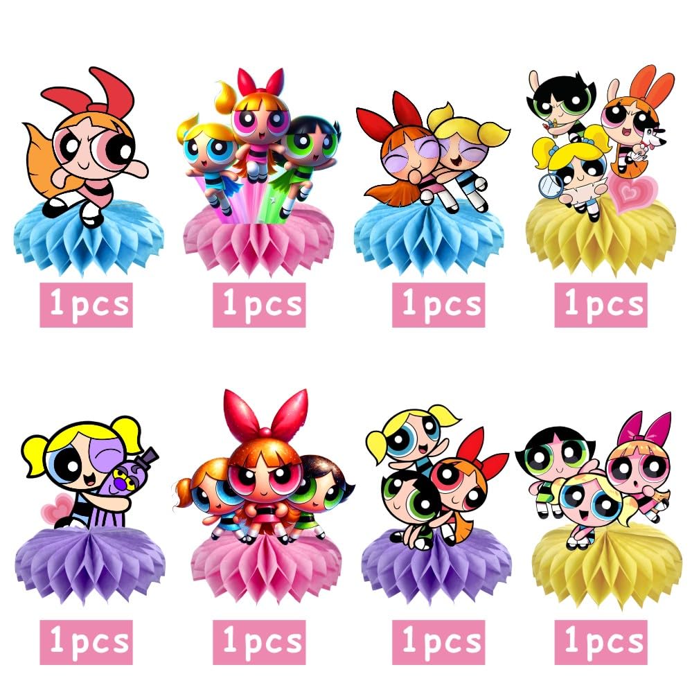 8Pcs Power Girls Table Centerpiece Birthday Party Supplies Double Side Table Decorations for Girls Party Decorations