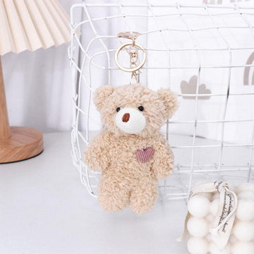 Galepromot Brown Bear Pink Heart Plush Stuffed Keychain For Backpack, Plush Soft Cotton Key Chain For DIY Keychain Crafts Stuffed Animals,Car