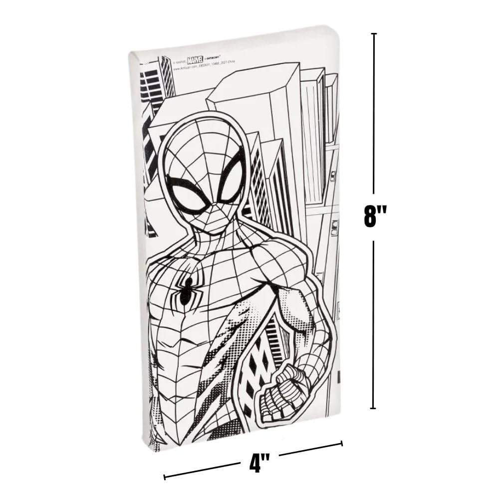 Spider-Man Color Your Own Canvas Kit - 8"x4" Canvases with 1 Paint Brush & 6 Vibrant Paints - The Perfect Creative Gift for Kids and Marvel Fans Alike