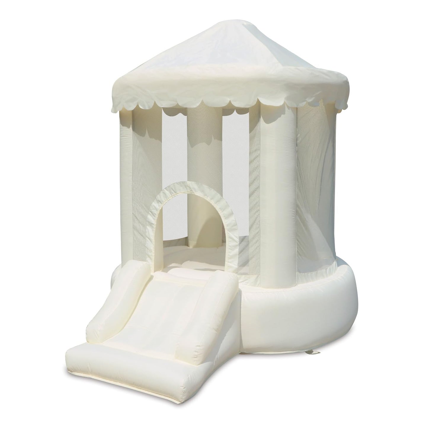 Bounceland Mini Play Tent Creamsicle Bounce House, 7.7 ft L x 5.6 ft W x 7.4 ft H, Neutral Bounce House w/Slide, UL Blower Included, Trendy Bouncer