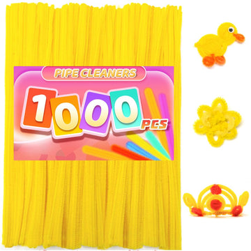 Praisebank Yellow Pipe Cleaners for Crafts, 1000pcs, Chenille Stems for DIY Projecets, Arts & Crafts Supplies for Festival Party Decorations