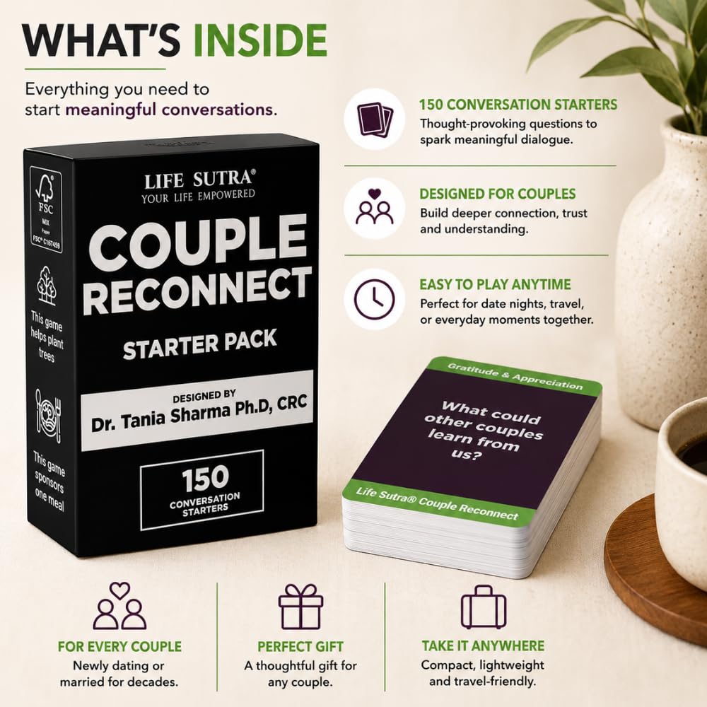 Life Sutra Couple Reconnect Card Game, 150 Conversation Cards to Build Trust, Deepen Bond & Strengthen Communication, A Therapy-Inspired Game