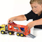 Sunny Days Entertainment Maxx Action 17’’ Vehicle Transport with 4 Diecast Trucks - Bright Lights and Car Sounds | Friction Powered Trailer | 6 Piece
