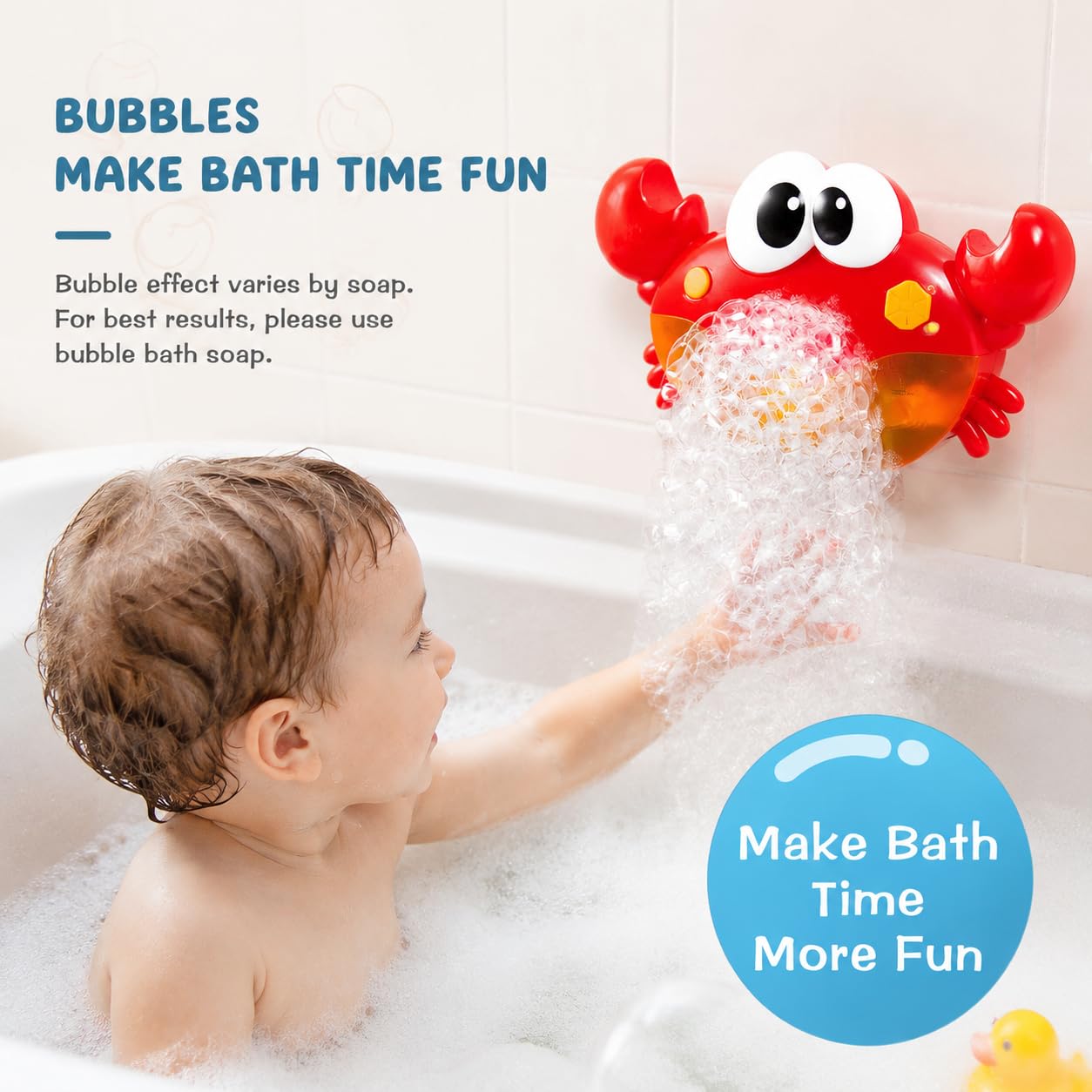 Crab Bubble Machine Bath Toy for Toddlers, Automatic Bubble Blower with Music, PP Material BPA Free Baby Bathtub Toy