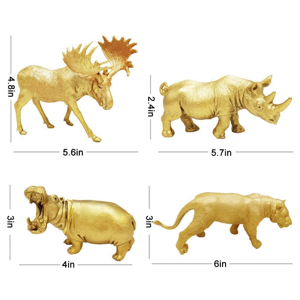 Metallic Gold Plastic Animal Figurines Toys, 12PCS Golden Safari Zoo Animal Figures, Jungle Wild Animals for Baby Shower Decor, Safari Themed Birthday
