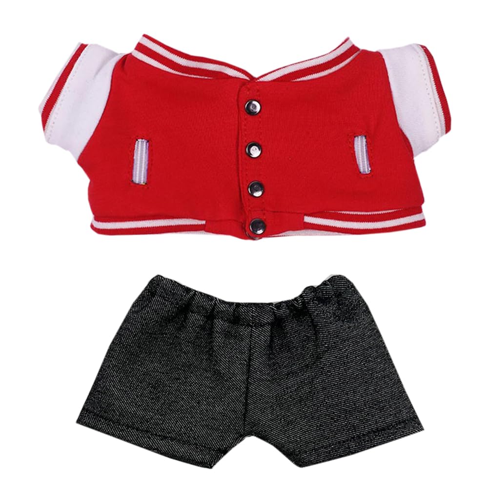 niannyyhouse Baseball Jacket Jeans 20cm Plush Doll Clothes 8in Doll Accessories (red)