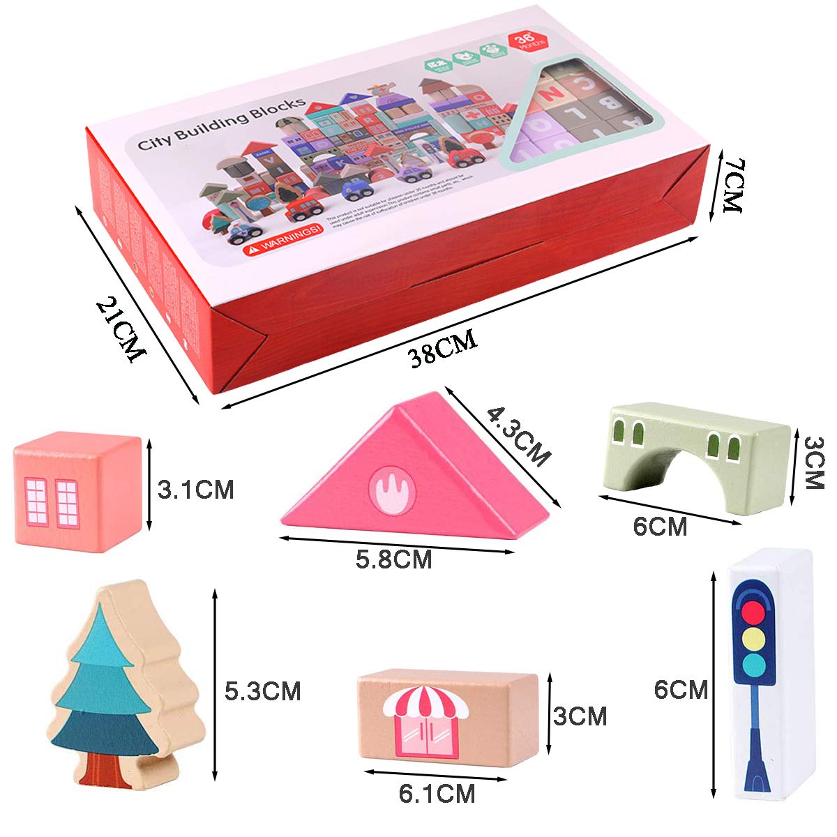 CICITOYWO Wooden Building Blocks Set Wood Kids Construction Stacker Stacking Preschool Learning Educational Preschool Toys Kit for Toddler 3+ Year Old