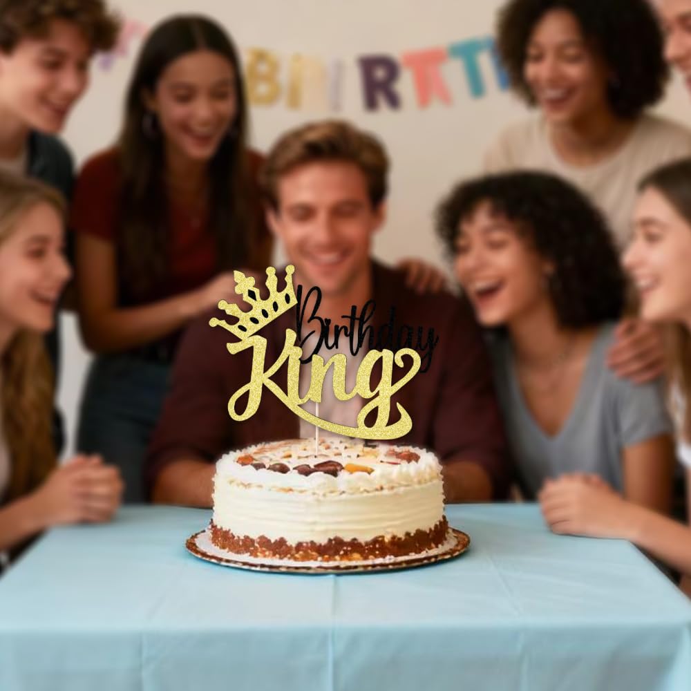 Auteby Glitter King Birthday Cake Topper,Boy Prince 1st 2nd 3rd 10th 13th 18th 21st 30th 40th 50th Birthday Cake Topper/Gender Reveal Party