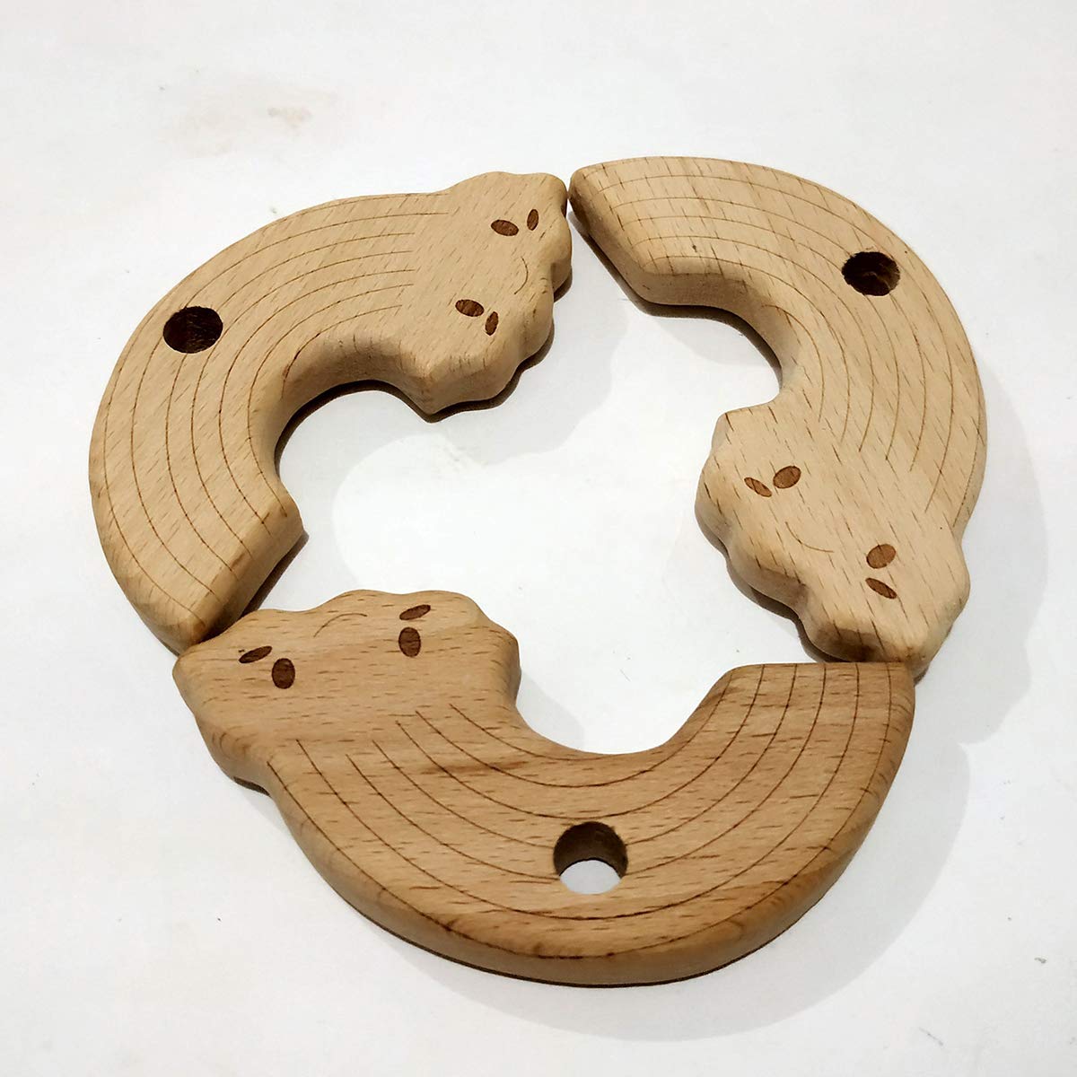 2pcs Lovely Cartoon Wood Pendant Pure Natural Animal Shape Beech Wooden Handmade Cut Pattern DIY Beading Necklace Pendant (Rainbow 2pcs)