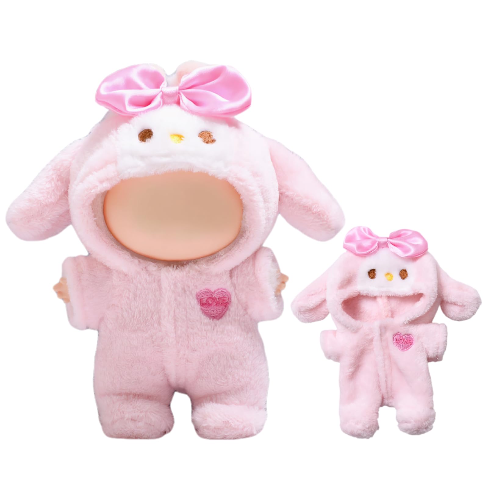 17cm Doll Clothes Set, Faux Animal Style Adorable Onesie Outfit for Keychain Dolls Dress-Up (Pink, No Doll Included)
