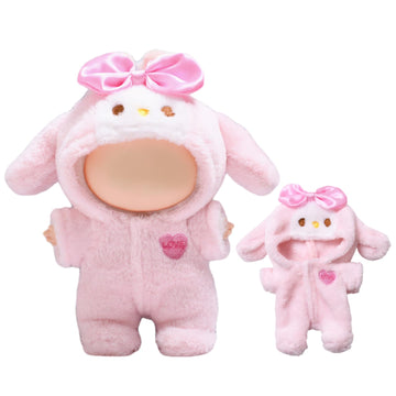 17cm Doll Clothes Set, Faux Animal Style Adorable Onesie Outfit for Keychain Dolls Dress-Up (Pink, No Doll Included)